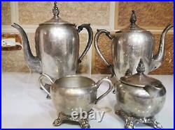 F. B. Rogers Silver Co. Tea/Coffee Set 4 Piece Silver Plated Pot Creamer Sugar