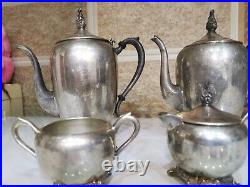 F. B. Rogers Silver Co. Tea/Coffee Set 4 Piece Silver Plated Pot Creamer Sugar