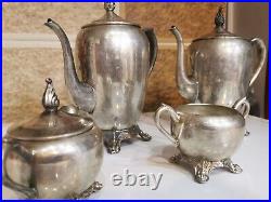 F. B. Rogers Silver Co. Tea/Coffee Set 4 Piece Silver Plated Pot Creamer Sugar