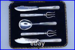Fine Victorian Buffet Serving Set 6 Pcs Silver Plate Pearl Handles A&D London