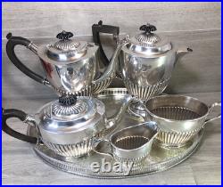 Five-piece half dragooned silver plated tea/coffee service with tray superb VTG