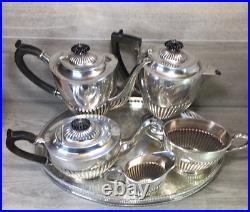 Five-piece half dragooned silver plated tea/coffee service with tray superb VTG