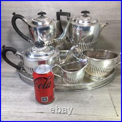 Five-piece half dragooned silver plated tea/coffee service with tray superb VTG