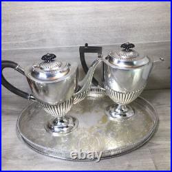 Five-piece half dragooned silver plated tea/coffee service with tray superb VTG