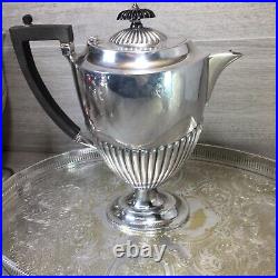 Five-piece half dragooned silver plated tea/coffee service with tray superb VTG