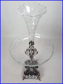 Fluted Glass Vase Centre Piece Epergne Silver Plate Horse Dragons