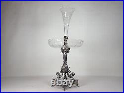 Fluted Glass Vase Centre Piece Epergne Silver Plate Horse Dragons