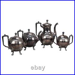 Four Piece Antique Figural Clawfoot Silver Plate Tea Set C1890