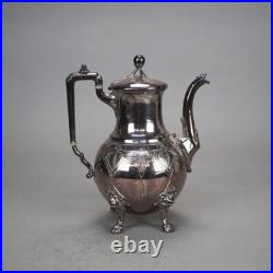 Four Piece Antique Figural Clawfoot Silver Plate Tea Set C1890
