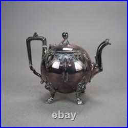 Four Piece Antique Figural Clawfoot Silver Plate Tea Set C1890