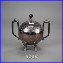Four Piece Antique Figural Clawfoot Silver Plate Tea Set C1890