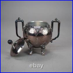 Four Piece Antique Figural Clawfoot Silver Plate Tea Set C1890