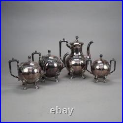 Four Piece Antique Figural Clawfoot Silver Plate Tea Set C1890