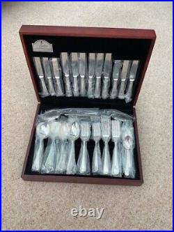 GEORGE BUTLER 44 piece SILVER PLATED BOXED CUTLERY SET. BEAD DESIGN Preowned