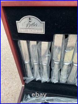GEORGE BUTLER 44 piece SILVER PLATED BOXED CUTLERY SET. BEAD DESIGN Preowned
