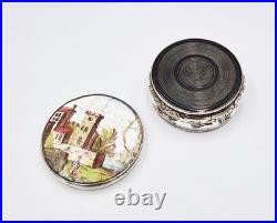 GEORGIAN BILSTON ENAMEL & OLD SHEFFIELD PLATE SNUFF / PATCH BOX c1760