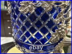 GOBLETS Silver Plate Cut Glass Urns Tankards Ice Bucket Cobalt Blue 2 PIECES