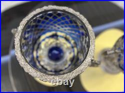 GOBLETS Silver Plate Cut Glass Urns Tankards Ice Bucket Cobalt Blue 2 PIECES