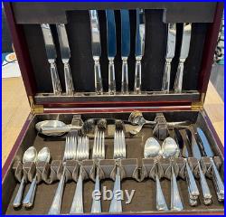 GRECIAN Pattern K Bright Sheffield Silver 62 Piece Canteen of Cutlery For 8