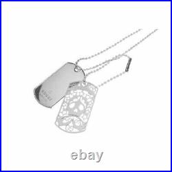 GUCCI Skull Dog Tag Plates Necklace Pendant Sterling Silver White 2 Pieces Set