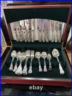 George Butler Kitemark Silver 60 Piece Set With Kings Design and Mahogany Case