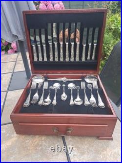 George Butler Silver Plated Kings Pattern Cutlery In Mahogany Case. 61 Pieces