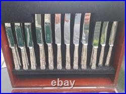 George Butler Silver Plated Kings Pattern Cutlery In Mahogany Case. 61 Pieces