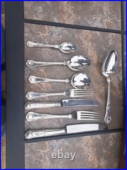 George Butler Silver Plated Kings Pattern Cutlery In Mahogany Case. 61 Pieces