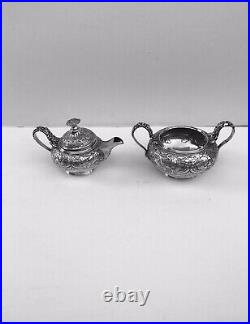 George Sheffield Style Melon Shape Hand Chased Floral 4 Pieces Coffee/Tea Set