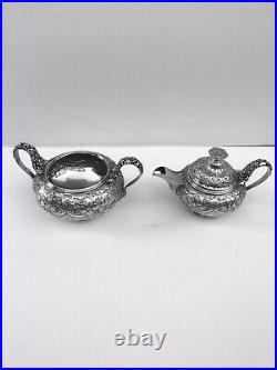 George Sheffield Style Melon Shape Hand Chased Floral 4 Pieces Coffee/Tea Set