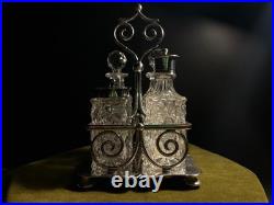 George Travis & Co, Silver Plate & Cut Glass 4 Piece Cruet Set George Travis & Co, Silver Plate & Cut Glass 4 Piece Cruet Set