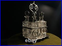 George Travis & Co, Silver Plate & Cut Glass 4 Piece Cruet Set George Travis & Co, Silver Plate & Cut Glass 4 Piece Cruet Set