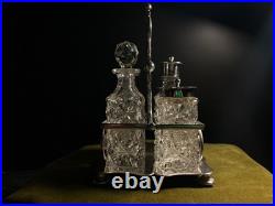 George Travis & Co, Silver Plate & Cut Glass 4 Piece Cruet Set George Travis & Co, Silver Plate & Cut Glass 4 Piece Cruet Set