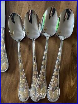 Godinger Cutlery Set, 20 Piece With 24kt Gold Plated Butterfly Decoration