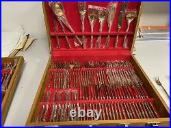 Gold Plated Cutlery Set Boxed 145 Pieces Antique Still Wrapped 12 Settings VGC