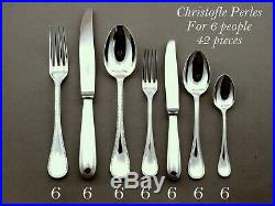 Gorgeous Christofle Perles Silverplated Flatware 6 Place Setting 42 Pieces