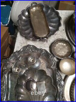 HUGE Lot SIlverplate Pieces Estate Find Free Shipping 43 Lbs