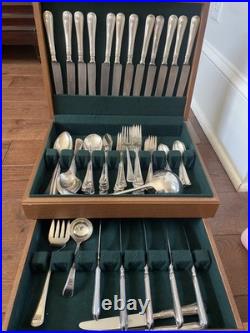 H. Perovetz London Silver Plate Flatware Set In Box 88 Piece Feather Edge