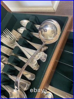 H. Perovetz London Silver Plate Flatware Set In Box 88 Piece Feather Edge