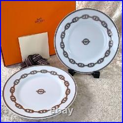 Hermes Butter & Bread Plate Chaine d'Ancre Platinum Tableware Set of 2 withBox