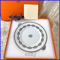 Hermes Butter & Bread Plate Chaine d'Ancre Platinum Tableware Set of 2 withBox