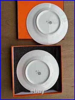 Hermes Paris Dessert Plate Fil d'Argent Set of 2 Porcelain Tableware with Case