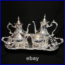 International Silver Co. 5-Piece Silver Plate Coffee and Tea Set w Footed Tray
