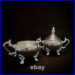International Silver Co. 5-Piece Silver Plate Coffee and Tea Set w Footed Tray