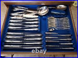 J. A. Henckels vintage cutlery set 8 piece 90 plus items wooden drawers box