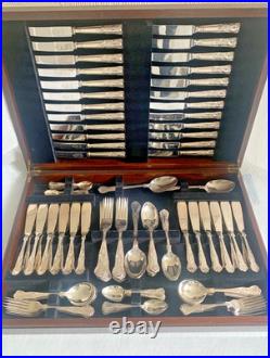 KINGS Design Sheffield Crown Silver Service 124 Piece Cutlery Canteen &wood box
