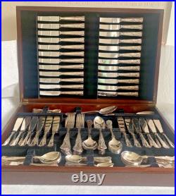 KINGS Design Sheffield Crown Silver Service 124 Piece Cutlery Canteen &wood box