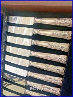KINGS Design Sheffield Crown Silver Service 124 Piece Cutlery Canteen &wood box