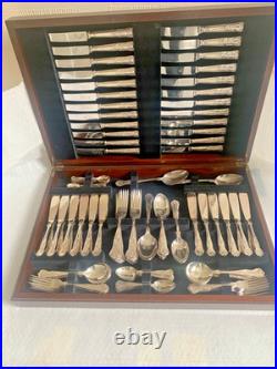 KINGS Design Sheffield Crown Silver Service 124 Piece Cutlery Canteen &wood box