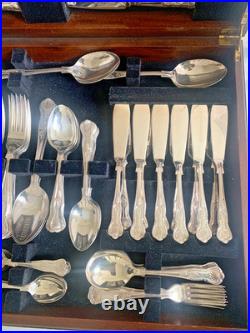 KINGS Design Sheffield Crown Silver Service 124 Piece Cutlery Canteen &wood box